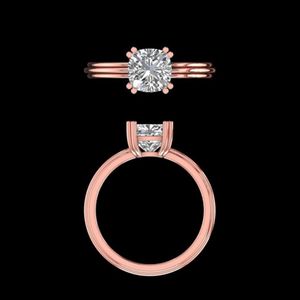 Anillo de Compromiso con Diamante de Corte Cojín de 1.00 Quilates en Oro Rosa de 14k/18k, Banda Hecha a Mano, Joyería Nupcial para Mujer - Product Image 1