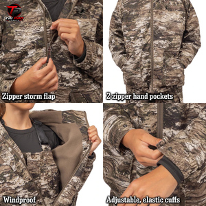 Sudadera con capucha de forro polar pesado para caza, para jóvenes y hombres, con cremallera completa, camuflaje Rock Bark, capucha elástica y doble solapa frontal - Product Image 5