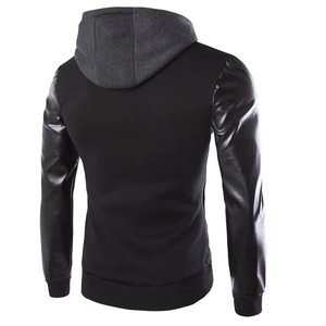 Veste à capuche en PU noir premium avec manches en charbon de bois, gris marine foncé, fermeture éclair, streetwear, vêtements d'extérieur personnalisés OEM - Product Image 5