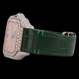Wholesale Price Green Color Leather Band <b>Square</b> Dial Multi Color Roman Numerals Moissanite Diamond Unisex Affordable Price <b>Watch</b> - Product Image 3