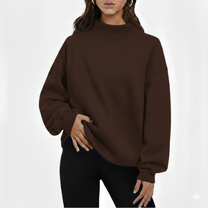 Oversized High Neck Sweatshirt Solid Color Drop Shoulder Long Sleeve Plus Size Women's Autumn Wear - Product Image 5