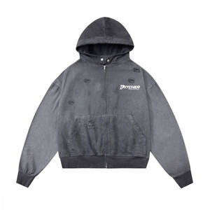 Sweat à capuche déchiré tendance pour homme, style streetwear moderne, avec capuche réglable et poche - Product Image 1