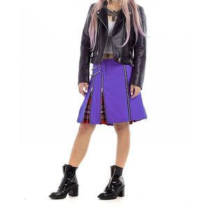 Kilt Escocés Híbrido de Color Morado para Mujer, Estilo Punk Tradicional, con Detalles de Cadena y Cremallera, Superventas - Product Image 5