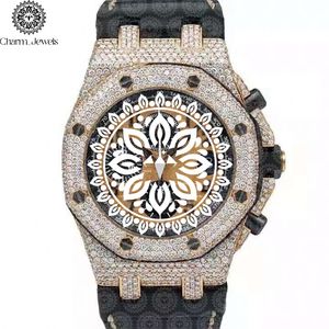 Charm_Jewels Luxury Men's Diamond Watch Polygon Analog Mechanical 43mm Sapphire Crystal Rubber Band <b>Chronograph</b> Stainless Steel - Product Image 1