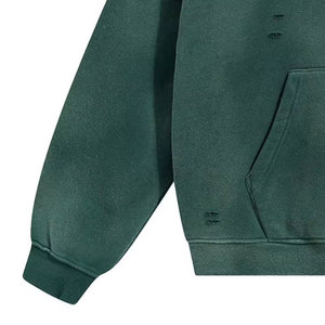 Comfortable <b>Men</b> Vintage Distressed Hoodie Oversized Heavyweight Cotton Fleece Streetwear <b>Pullover</b> OEM ODM Wholesale Supplier - Product Image 5