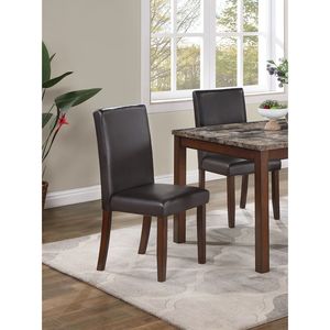 Classic Stylish Espresso Finish 5pc Dining <b>Set</b> Faux Marble Top <b>Table</b> <b>Bench</b> 3x Chairs Faux Leather Cushions for Kitchen Dinette - Product Image 2
