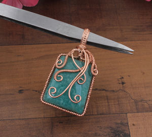 Pendentif vintage en amazonite naturelle serti de pierres, fil enroulé, argent sterling 925, fait à la main, plaqué platine, collier unisexe - Product Image 3