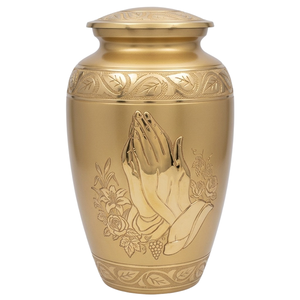 Urne funéraire en aluminium métallique de couleur violette pour adulte, avec gravure personnalisable en forme de mains en prière, urne funéraire en métal doré pour cendres humaines - Product Image 3