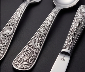Ensemble de couverts vintage en acier inoxydable avec miroir gravé et motifs floraux en relief, idéal pour une cuisine élégante et un café. - Product Image 2