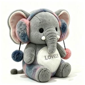 Cache-oreilles en peluche personnalisés à pompons dégradés, éléphant à ventre blanc, cache-oreilles en peluche éléphant dégradé rose-bleu - Product Image 5