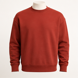 Customize Brick <b>Red</b> <b>Mens</b> Relaxed Boxy Compact Rib Crewneck Pullover <b>Sweatshirt</b> Peached French Terry MCRW-0019 - Product Image 1