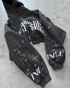 Sudadera con capucha vintage lavada al por mayor para hombre, con parche bordado de letras góticas, de felpa francesa gruesa, corte holgado, de fábrica - Product Image 3