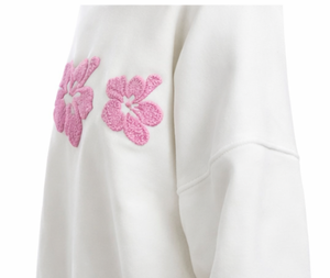 Sudadera con capucha oversize para mujer con diseño personalizado, estilo casual de invierno, mangas raglán, bordado floral y estampado tejido. - Product Image 4