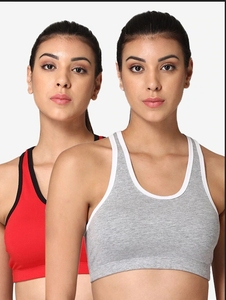 Sujetador deportivo rojo para mujer con espalda cruzada, cuello redondo, ribete en contraste, soporte medio, transpirable, sin costuras, top de fitness y ropa deportiva. - Product Image 4