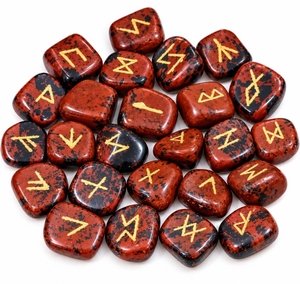 Ensemble de 25 runes en obsidienne acajou de qualité supérieure, cristaux naturels sculptés pour la guérison spirituelle des chakras et la divination angelique - Product Image 1