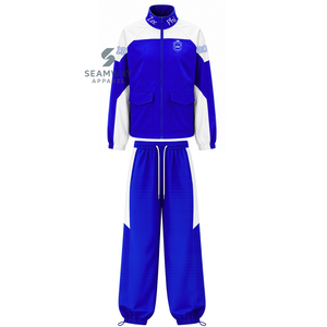 ชุดวอร์มไนลอน Zeta Phi Beta Sorority พร้อมเสื้อแจ็คเก็ตปักลายและกางเกงจ็อกเกอร์ สีน้ำเงินและสีขาวแบบคัลเลอร์บล็อก - Product Image 1