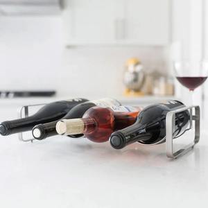 Porte-bouteilles à vin en métal argenté pour 4 bouteilles, support de rangement de table moderne en acier inoxydable, présentoir à vin - Product Image 2