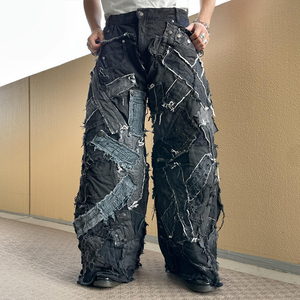 Jeans Personalizados de Moda, Estilo Hip Hop, Corte Bajo, Holgados, Rectos, Tallas Grandes para Hombre, de Alta Calidad - Product Image 3