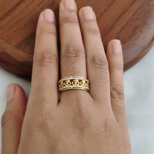 18K Yellow Gold Diamond Om Symbol Wide Band <b>Ring</b> for Women Spiritual Religious <b>Statement</b> Wedding Party Fine Jewelry Gift - Product Image 3