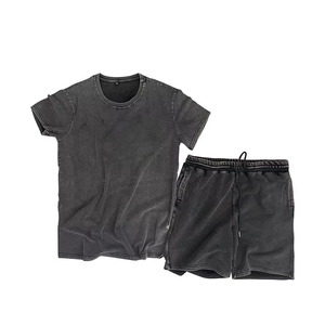 Conjunto Deportivo Corto de Verano con Estampado Puff Personalizado, Lavado Ácido Vintage, 30MOQ, Ropa Urbana, Estampado por Transferencia Térmica con Pedrería, 100% Algodón - Product Image 1