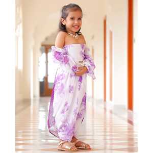 Sari Dhoti Infantil con Estampado Floral Lila, en Chifón Puro con Impresión Digital, para 1-2 Años - Product Image 3