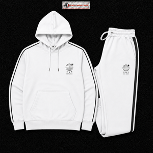 Conjunto Deportivo para Hombre, Color Blanco, con Logotipo Personalizado, Sudadera con Capucha, Pantalones Deportivos con Franja Lateral Negra, Ropa Deportiva Informal, Venta al Por Mayor - Product Image 5