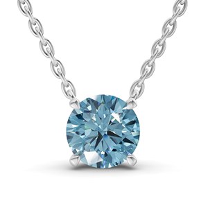 Collar solitario de oro macizo de 10k con diamante azul hielo cultivado en laboratorio, diseño elegante con engaste de puntas, diamante de corte redondo al precio más bajo. - Product Image 1