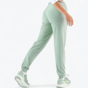 Women's Light Green Knitted Straight <b>Ankle</b>-Length Pants With Drawstring Waist And Logo On Right Leg Casual Spring Wear - Product Image 2