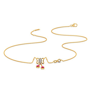 Butterfly Twin Drop Diamond <b>Necklace</b> with Pink Teardrop Stones and <b>Infinity</b> Side Accent Design - Product Image 3
