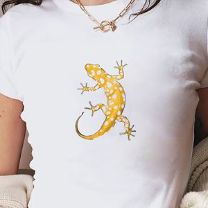 T-shirt court salamandre jaune et noir pour femme Slim Fit Y2K Fashion Print sur tissu tricoté - Product Image 4