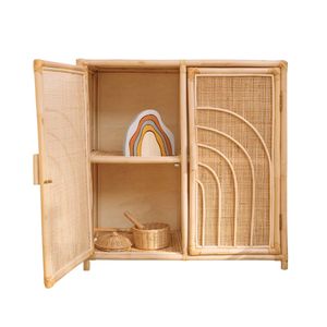 Wholesale Rainbow Rattan Doll Armoire Hot Selling Item Factory Price <b>Square</b> Woven Toy Closet Premium Quality Kids Furniture - Product Image 1