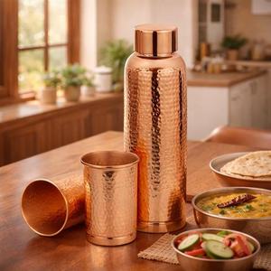 Juego de Botella y Taza de Agua Ecológica de Cobre con Diseño Floral Clásico, Vajilla Portátil para Viajes - Product Image 4
