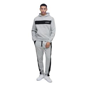 Custom Men’s Gray Tracksuit <b>Set</b> Color Block Hoodie <b>Jogger</b> Pants Matching Streetwear Casual Two Piece Sportswear - Product Image 1