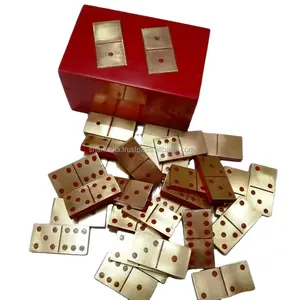 Red color Resin + Metal inlay High quality handmade Wood Resin 28 chips and Box Domino Games Adults