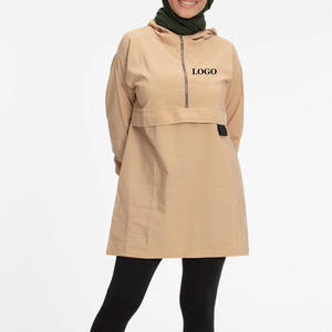 Vestido Túnica con Capucha para Mujer, Manga Larga, Resistente al Viento e Impermeable, Color Sólido, Logotipo Frontal, Ropa Casual de Invierno, Tejido de Punto con Bordado - Product Image 1