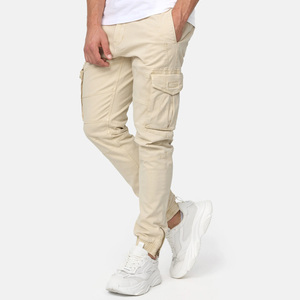 Wholesale Men's Beige Straight Lightweight Cargo Pants Canvas Material Multiple Pockets Elastic Waist Casual Style Winter Wear - Product Image 5