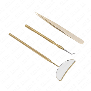 Stainless Steel Lash Tweezers Set with Gold Eyelash Mirror Professional Extension <b>Tools</b> for Beauty Salon Supplies - Product Image 3