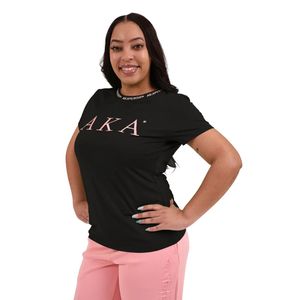 Camiseta AKA Jacquard Negra para Mujer, Cuello Redondo, Manga Corta, Informal, Premium, Mezcla de Algodón Suave - Product Image 1