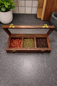 Caja de especias de madera con tapa de vidrio, 3 compartimentos, organizador de almacenamiento de hierbas resistente al polvo para cocina, organizador de especias de madera natural - Product Image 5