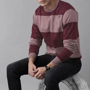 Sudadera de Cuello Redondo con Rayas Anchas Color Borgoña Malva para Hombre, Sudadera Informal de Manga Larga para Otoño e Invierno - Product Image 6