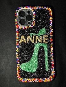 Lanière brodée faite main noire et or avec lettres blanches, breloque de sac de sport et porte-clés pour le jour du match - Product Image 2