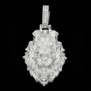Pendentif Tête de Lion en Argent 925 avec Micro-Incrustation de Diamants Moissanite, Breloque Thème Animal de Luxe Unisexe pour Usage Quotidien - Product Image 1
