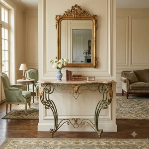 Vintage European Hand-Forged Wrought Iron Marble Top <b>Wall</b>-<b>Mounted</b> Console <b>Table</b> Custom Indoor Entryway for Living Room - Product Image 3