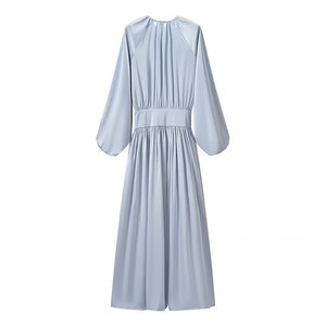 Vestido de Verano 2026 para Mujer, Estilo Retro, Elegante, Simple, a la Moda, Cintura Ajustada, Manga Larga, Cuello Redondo - Product Image 2