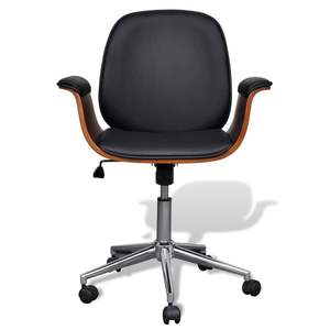 Swivel <b>Arm</b> Office <b>Chair</b> with Bent Wood and Faux <b>Leather</b> Comfortable Seating Solution - Product Image 2
