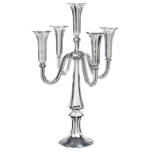 Elegante candelabro de metal plateado de 5 brazos, diseño clásico, portavelas cónico de cinco luces para centros de mesa de boda, decoración de mesa. - Product Image 5