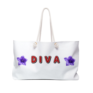 Diva with Purple Flowers Weekender <b>Bag</b> Red Gem Accent Luxury Travel Tote Large Capacity <b>Overnight</b> Carryall Womens Handbag Gift - Product Image 1