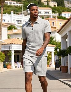 Ensemble de survêtement homme été style urbain uni tricoté brodé 100% coton séchage rapide manches courtes avec logo personnalisé (chemise et short) - Product Image 2