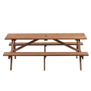 2220lb Capacity 8-Person Rectangle Wooden Picnic Table with 2 Built-In Benches for Outdoor Camping Garden Dining DIY Projects - Product Image 2
