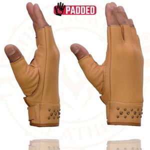 Gants de moto en cuir véritable marron sans doigts, cloutés, pour motards, vente en gros OEM, fournisseur - Product Image 3